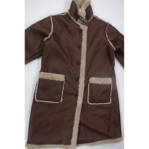 Ashley Stewart Faux Shearling Coat 14/16 Brown Faux Leather MSRP $159